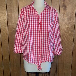 Anne Klein Plaid shirt tied at front